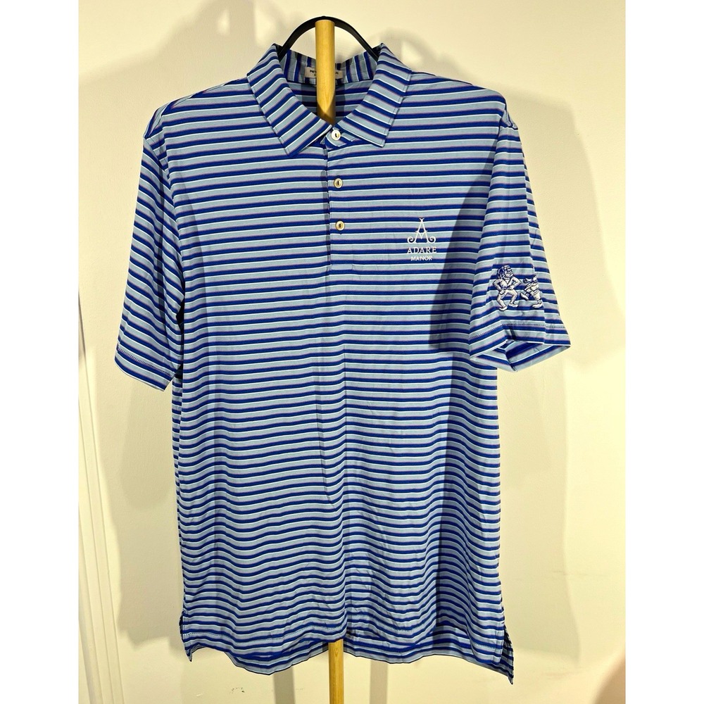 Peter Millar Adare Manor Golf Polo Mens Large Blue Stripe Ireland Golf Club